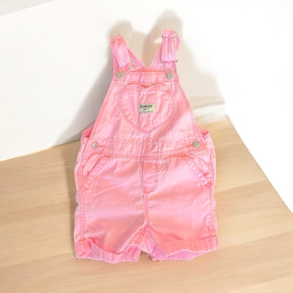 OshKosh B'gosh Neon Pink Shortalls - Baby Girl Size 24 Months Heart Pocket